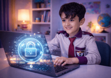 Student using a laptop for digital learning and computer education at Al-Wahid School